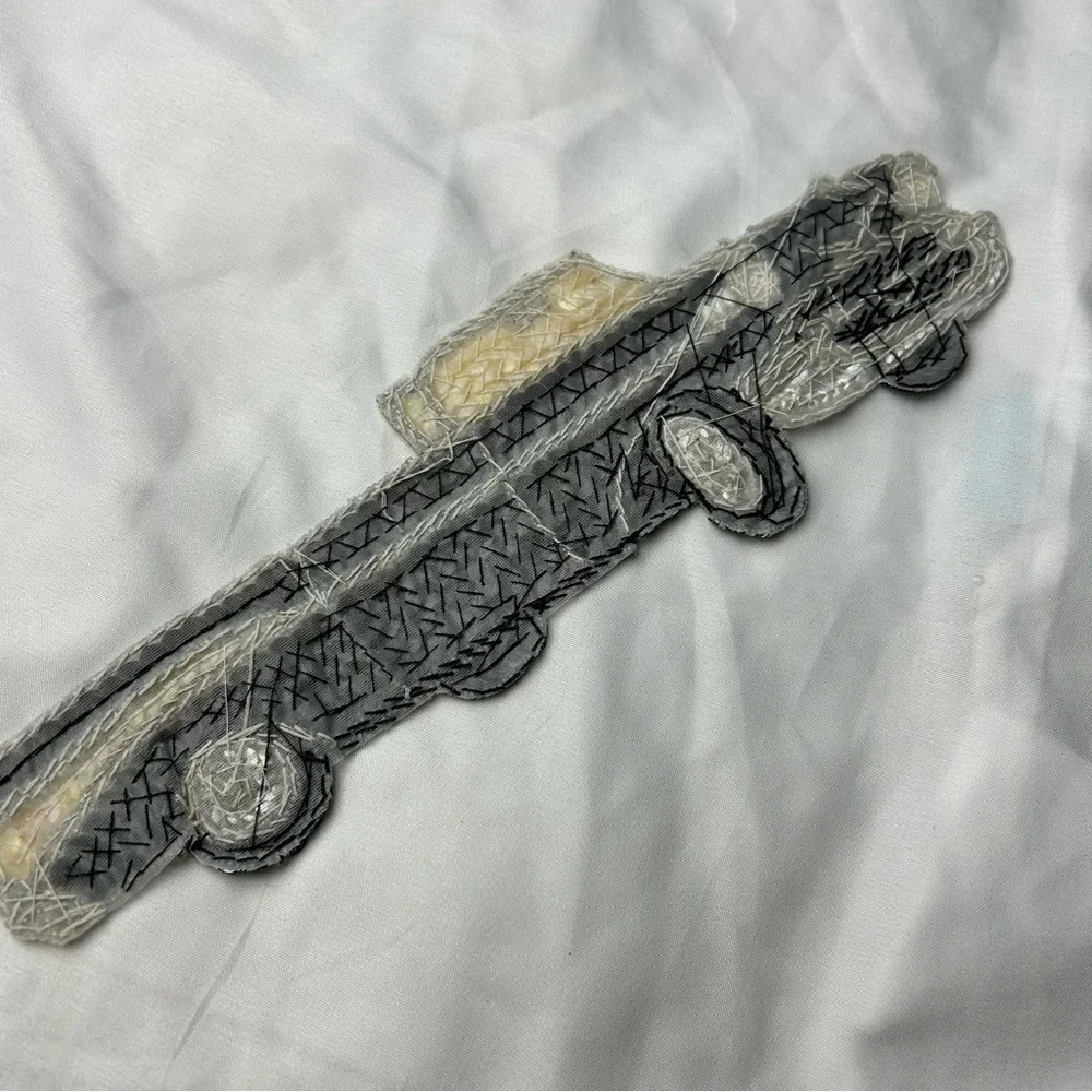 Vintage sequins black Chevy appliqué patch with beads New
